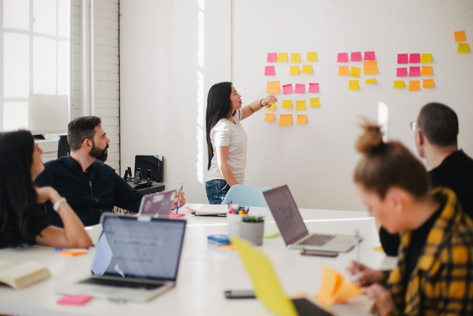 Brainstorming session with sticky notes